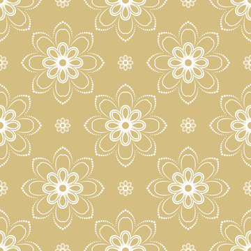 Floral ornament. Seamless abstract classic background with flowers. Pattern with white repeating floral elements