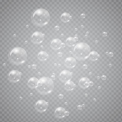 Group of Transparent soap bubbles isolated on background. High detailed vector illustration.