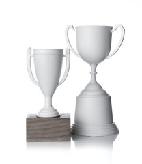 Champion white trophy on white background