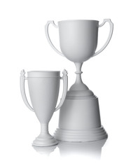Champion white trophy on white background