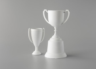 Champion white trophy on gray background