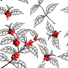 seamless pattern sketch coffee tree branch