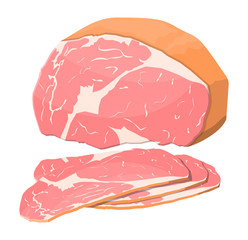 Smoked ham isolated. Piece of delicious pork bacon. Meat gourmet product. Vector illustration in flat style