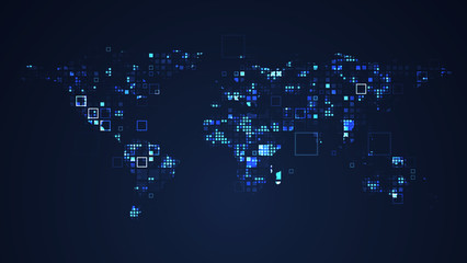 World Map Network Digital Technology Graphic illustration. Blue Color. Internet Futuristic Concept.