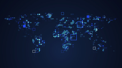 World Map Network Digital Technology Graphic illustration. Blue Color. Internet Futuristic Concept.