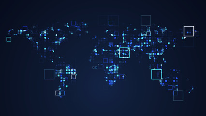 World Map Network Digital Technology Graphic illustration. Blue Color. Internet Futuristic Concept.