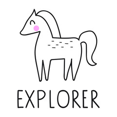 Horse in scandinavian, nordic style. Simple hand drawn vector illustration design. Best for nursery, childish textile, apparel, poster, postcard.