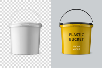 Vector Realistic 3d White Plastic Bucket for Food Products, Paint, Foodstuff, Adhesives, Primers, Putty Isolated. Design Template of Packagin for Mockup. Front view © gomolach