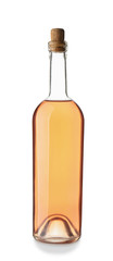 Bottle of tasty wine on white background