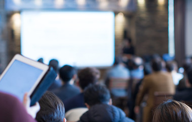 Seminar Audience in Training Room Watch Presentation. Speaker in Meeting at Business Event. Expert...