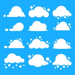 Flat cloud set. White clouds on blue background. EPS10 Vector.