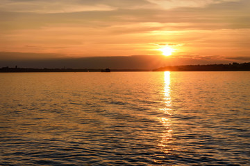 sunset river sun clouds sky