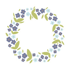 Round violet, green and blue spring floral borders vector wreath