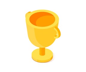 Golden cup icon. Vector illustration in flat isometric 3D style.