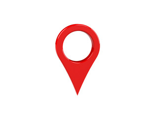 LOCATION pin glossy red arrow. The concept of tagging a sign landmark needle tip to create a route search. Isolated on white background 3D rendering 3D. – Illustration  