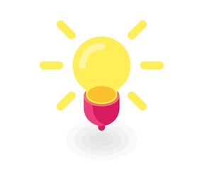 Light bulb icon, energy and idea symbol. Vector illustration in flat isometric 3D style.