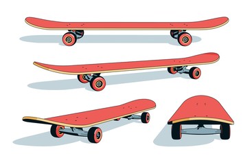 Realistic cartoon skateboard from different angles. Vector illustration. © Agor2012