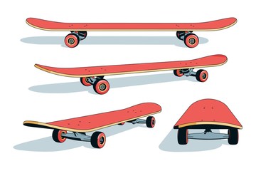 Realistic cartoon skateboard from different angles. Vector illustration.