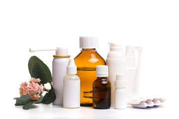 different medical bottles isolated on white background