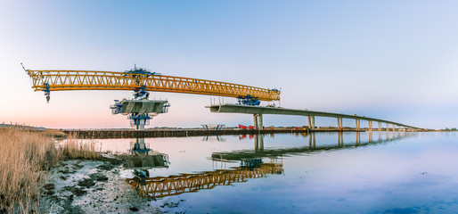 Construction site of Crown Princess Mary bridge in a panoramic view