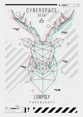 abstract low poly template. Poster with poligonal animal. Layout with futuristic HUD elements.