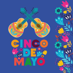 cinco de mayo card with guitars and flowers