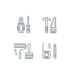 Fototapeta premium House repair tools, home improvement works, renovation equipment, hammer saw, pliers and screwdriver, roller paint and brush