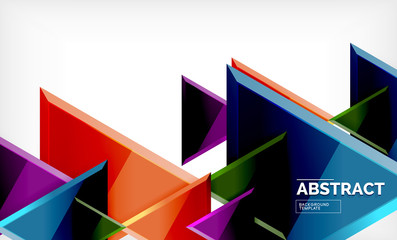 Triangles repetiton geometric abstract background, multicolored glossy triangular shapes, hi-tech poster cover design or web presentation template with copy space