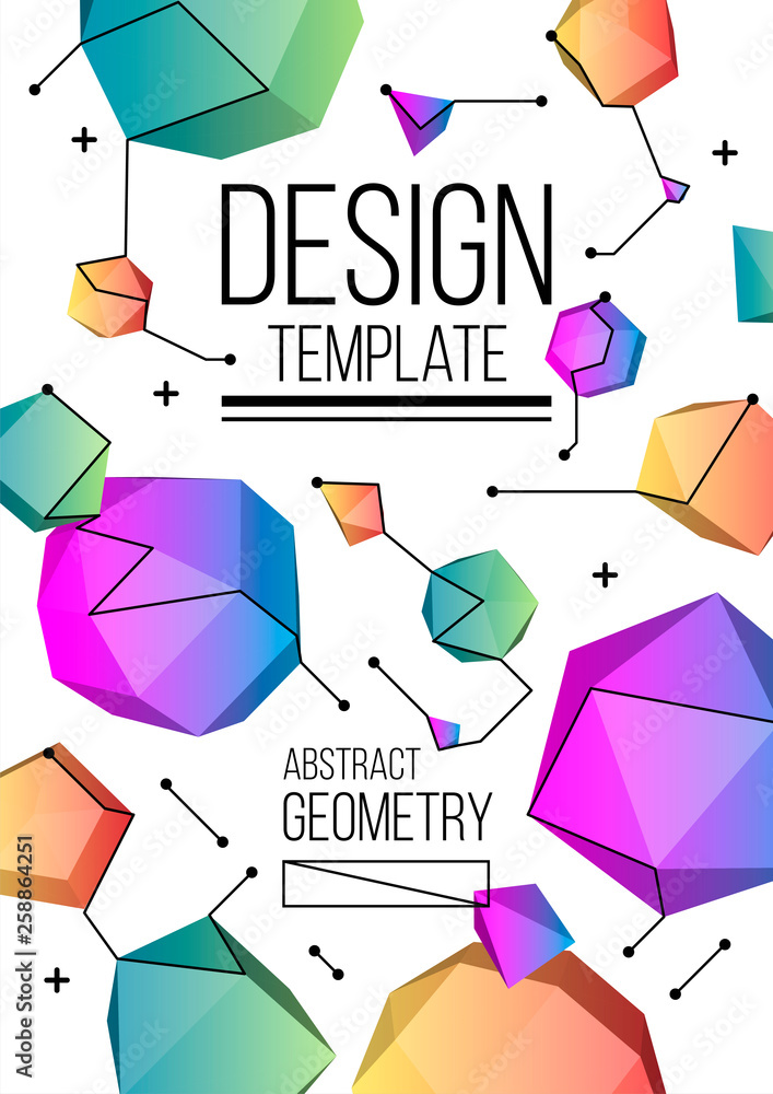 Poster minimal geometric background with low poly elements. simple shapes with trendy gradients.