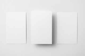 top view of 3 business card isolated on white