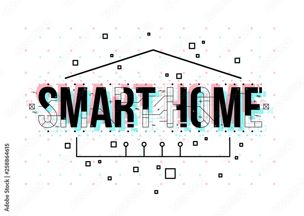 Poster smart home. conceptual layout with hud elements for print and web. lettering with futuristic user in