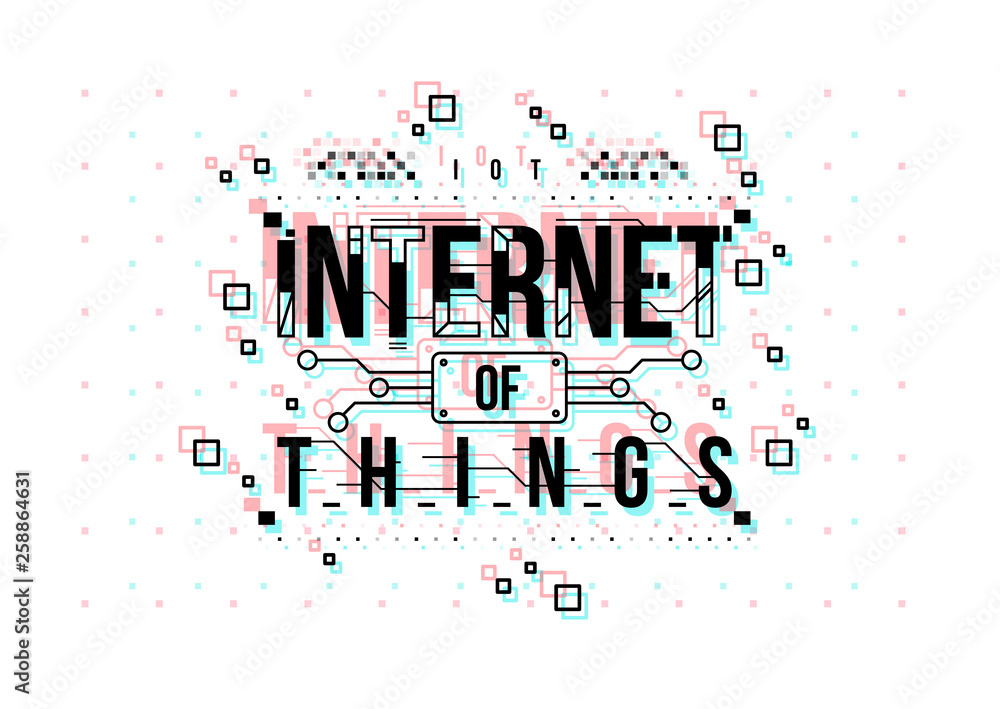 Poster iot. conceptual layout with hud elements for print and web. lettering with futuristic user interface
