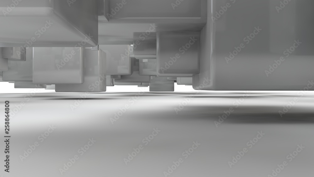 Aufkleber 3d rendering of an array of white cubes, a set of geometric shapes, with smooth faces, straight edge