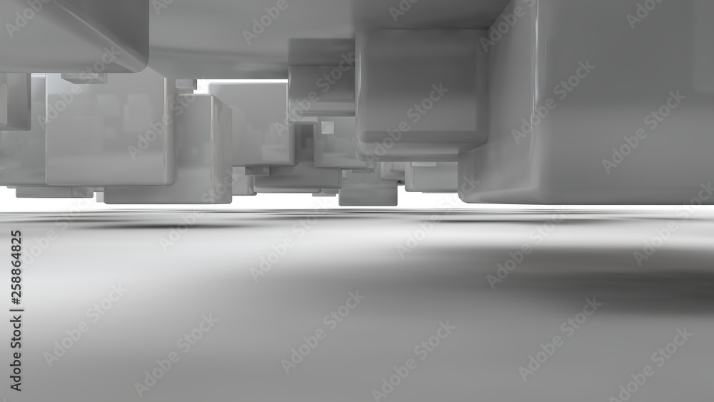 Aufkleber 3d rendering of an array of white cubes, a set of geometric shapes, with smooth faces, straight edge