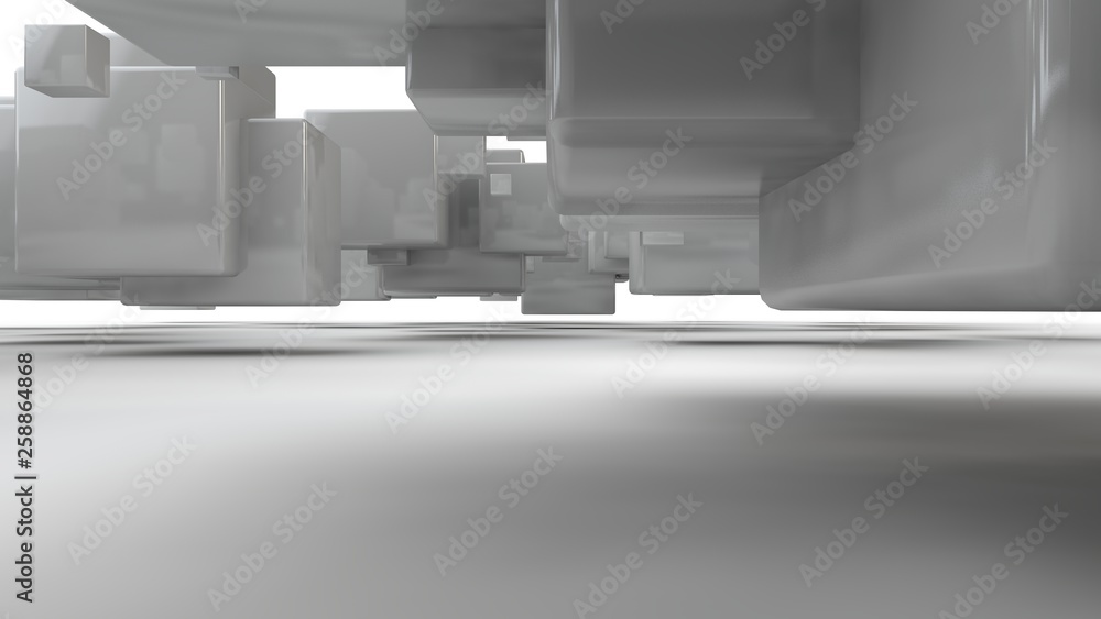 Poster 3d rendering of an array of white cubes, a set of geometric shapes, with smooth faces, straight edge