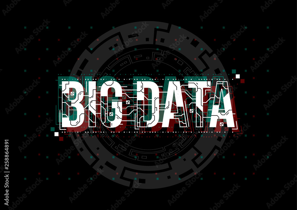 Poster Big Data. Conceptual Layout with HUD elements for print and web. Lettering with futuristic user interface elements.