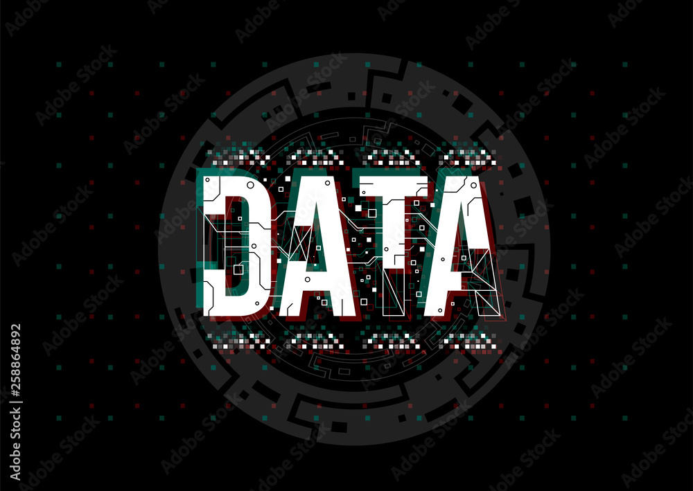 Poster Big Data. Conceptual Layout with HUD elements for print and web. Lettering with futuristic user interface elements.