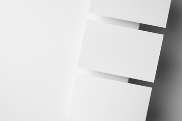 top view of 3 business card isolated on white