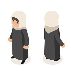 female arab businesswoman traditional national ethnic muslim woman clothes isometric isolated character flat design vector illustration