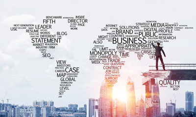 Businessman writing business conceptual words.