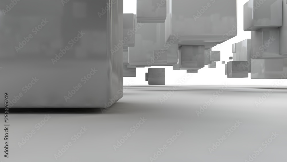 Aufkleber 3d rendering of an array of white cubes, a set of geometric shapes, with smooth faces, straight edge