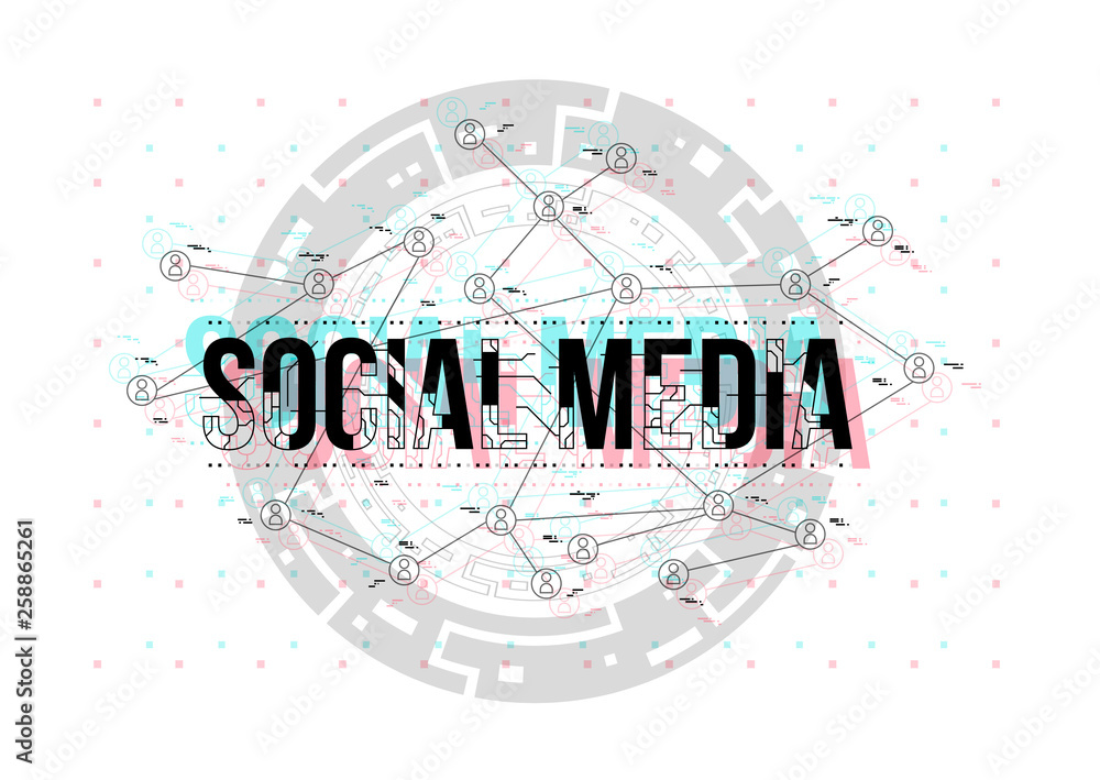 Aufkleber social media. conceptual layout with hud elements for print and web. lettering with futuristic user 