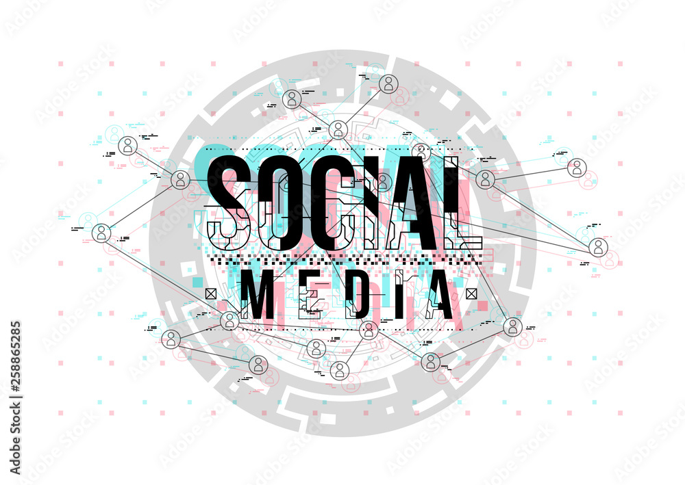 Poster Social Media. Conceptual Layout with HUD elements for print and web. Lettering with futuristic user interface elements.