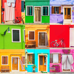 Colorful houses set in Burano island near Venice, Italy. Venice postcard. Famous attraction place for european tourism and travel
