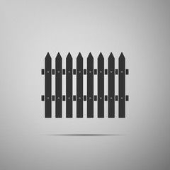 Fence wooden icon isolated on grey background. Garden fence sign. Flat design. Vector Illustration