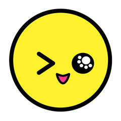 Flat kawaii emoji face. Cute funny cartoon character. Simple line art expressions web icon. Emoticon sticker. Vector graphic illustration.