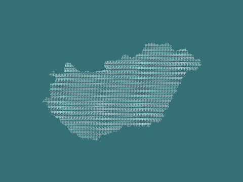 Hungary vector map using white binary digits on dark background to mean digital country and the advancement of technology illustration