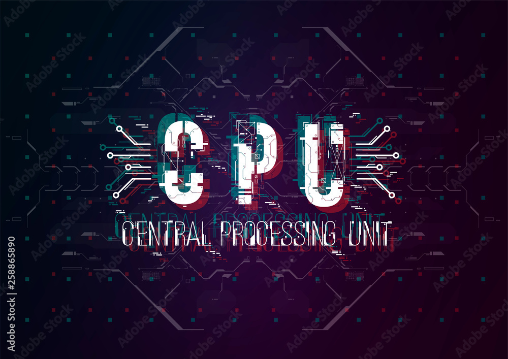 Poster CPU. Conceptual Layout with HUD elements for print and web. Lettering with futuristic user interface elements.