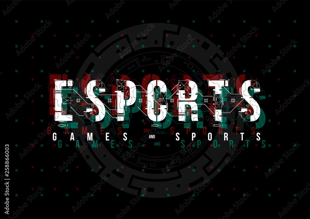 Poster Esports. Conceptual Layout with HUD elements for print and web. Lettering with futuristic user interface elements.