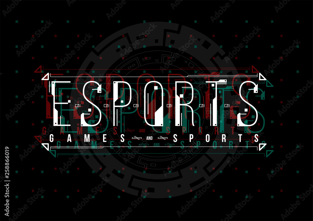 Poster Esports. Conceptual Layout with HUD elements for print and web. Lettering with futuristic user interface elements.